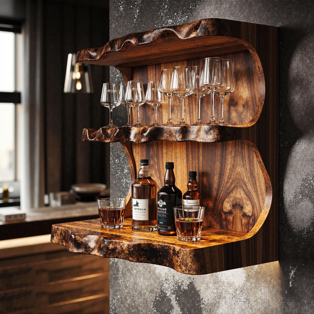 Wine Bar Shelf, Vintage Reclaimed Wood Wall Mounted Liquor Display