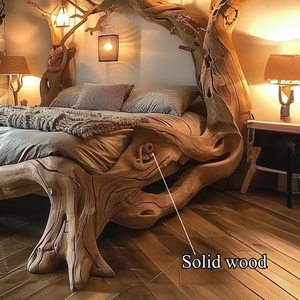 Rustic Solid Wood Bed Frame, Curved Natural Edge Queen or King Bed
