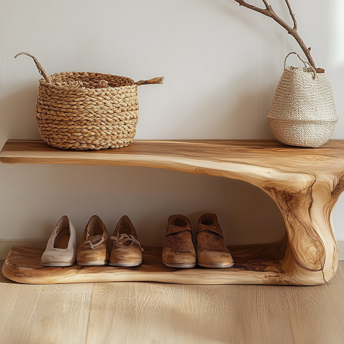 Farmhouse Shoe Bench, Custom Wood Shoe Rack for Entryways