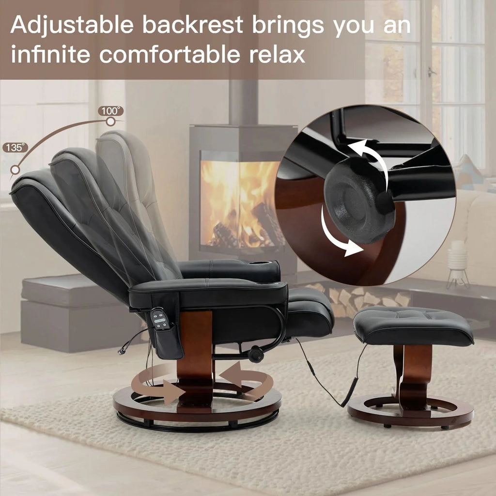 AVAWING Faux Leather Swivel Massage Recliner Chair With Ottoman - Black