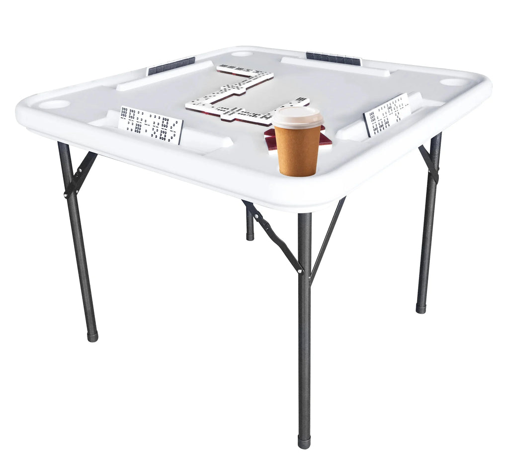 Bene Casa Foldable Domino Table With Built-In Drink Holders, 38 x 38 in, White