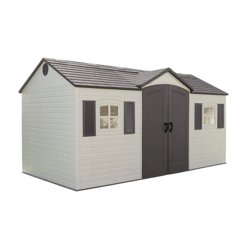 Lifetime Side Entry Plastic Storage Shed 15 ft W x 8 ft D Gray/Beige - 6446
