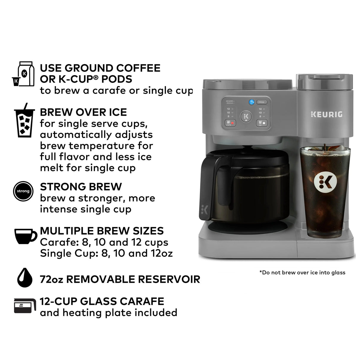 Keurig K-Duo Essentials Hot & Iced K-Cup Pod Coffee Maker & Carafe, 72 oz, Moonlight Grey