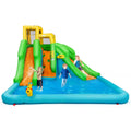 Inflatable Water Park Bounce House With Climbing Wall, Two Slides And Splash Pool - 157.5in x 142in x 100.5in