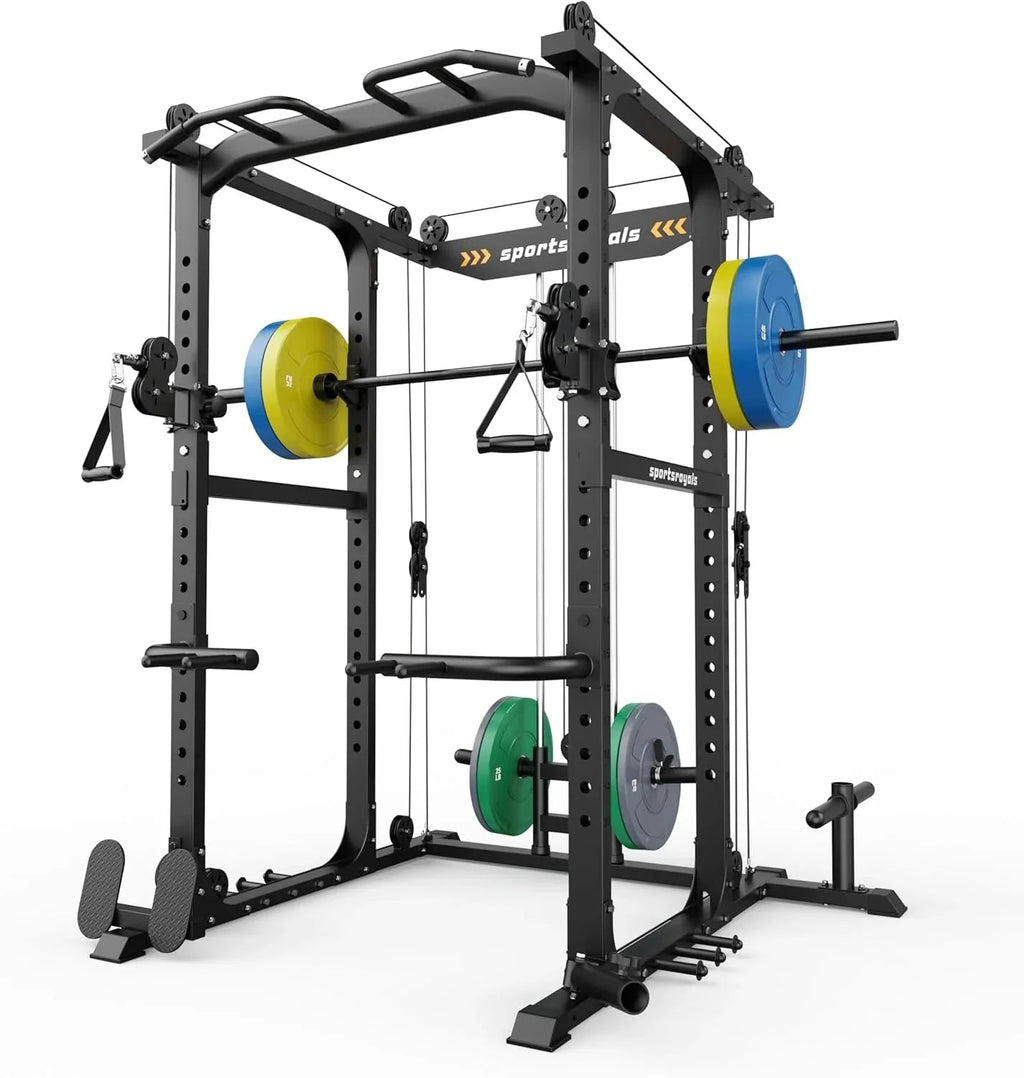 Sportsroyals Power Cage With Adjustable Cable Crossover System, 1600 lbs, Red, 61.6 x 56.0 x 82.6 in - Power Cage