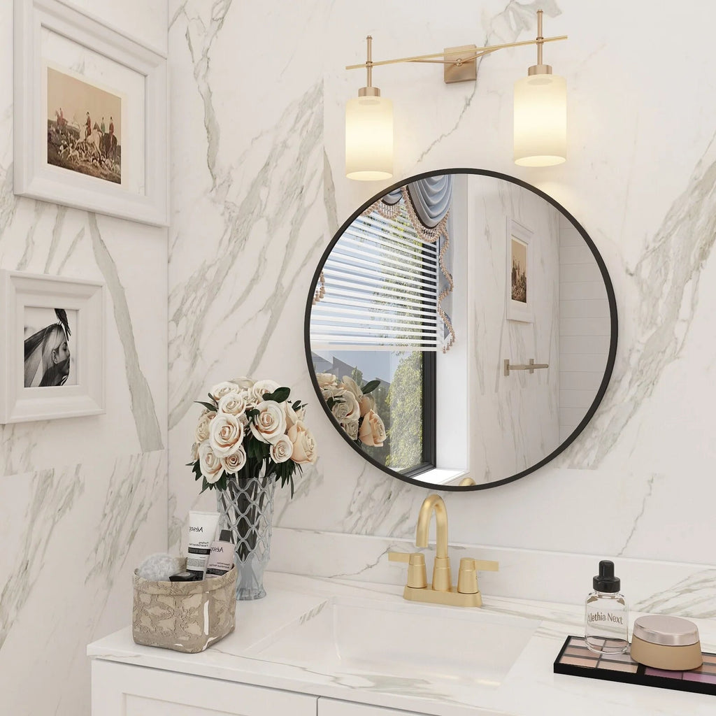 Round Metal Black Frame Bathroom Vanity Mirror - Wall Mounted