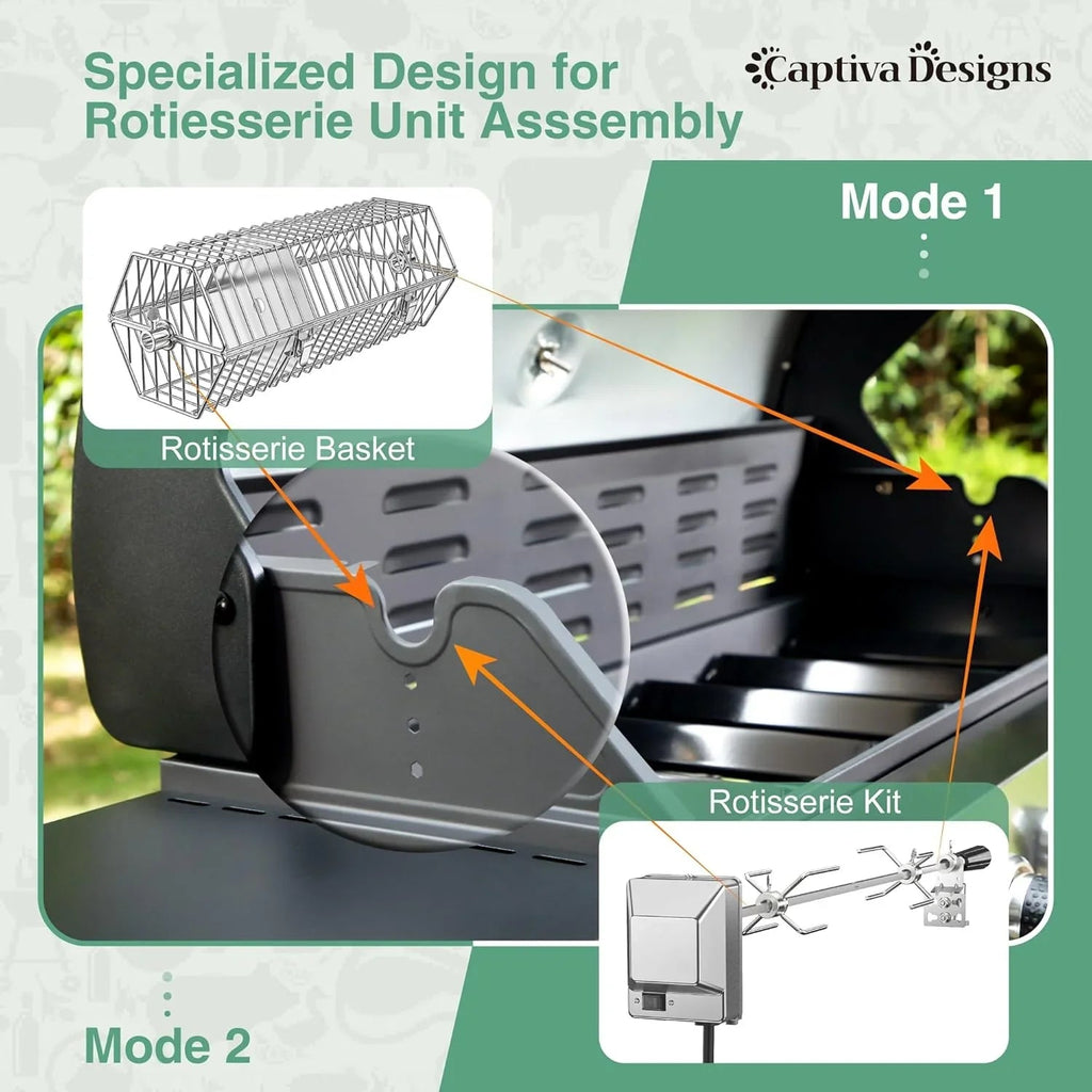 Captiva Designs 4-Burner Propane Gas Grill With Side Burner, 42,000 BTU, Silver - GR001