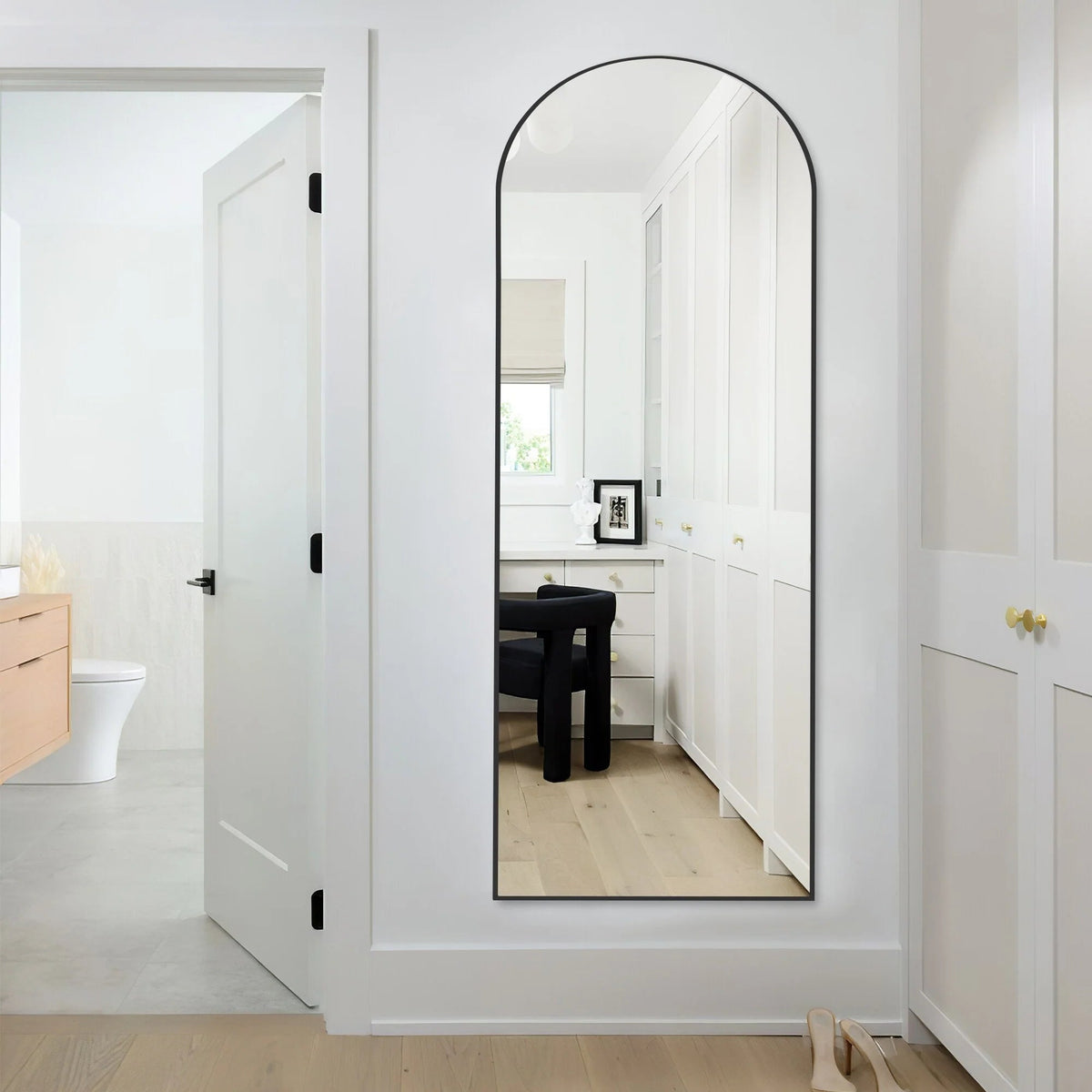 Full-Length Floor Mirror 64x21, Aluminum Alloy Frame With Stand And Wall Mount Option