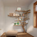 Driftwood Tree Bookshelf, Wall Mounted Live Edge Corner Branch Shelf