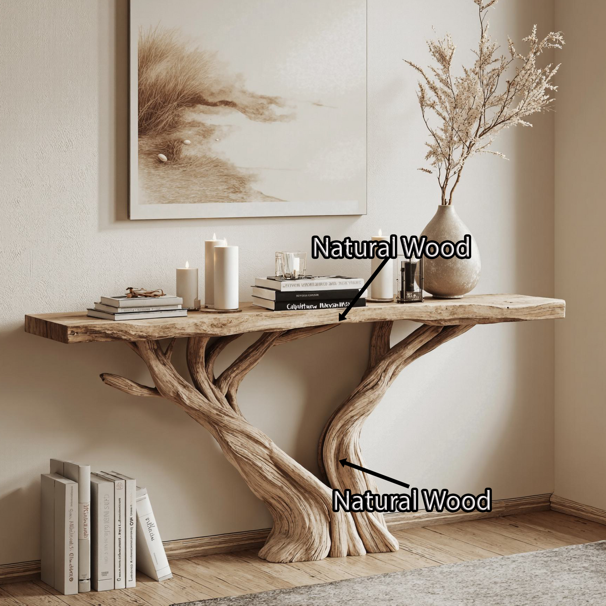 Live Edge Console Table, Handcrafted Rustic Wood Hallway Table