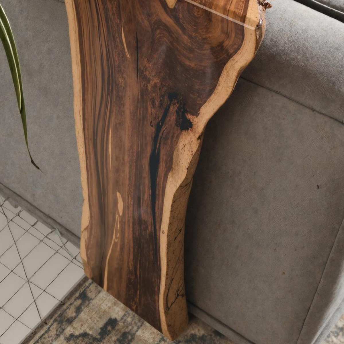 Sofa Armrest Table, Farmhouse Waterfall Wood Tray for Couch Arms