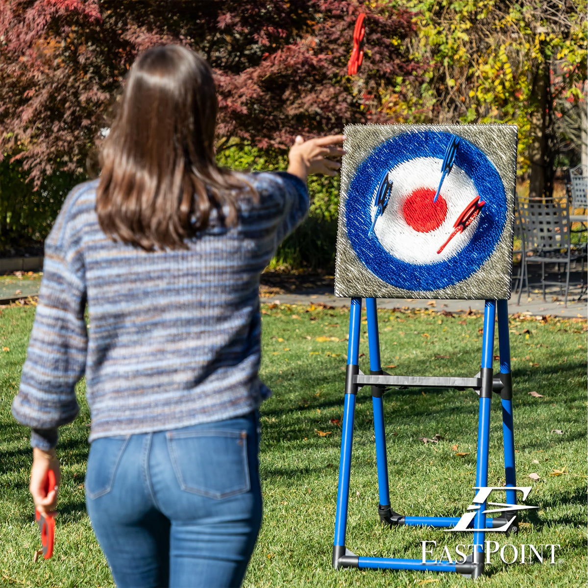 EastPoint Deluxe Steel Frame Axe Throw Target Game Set - 8 Axes