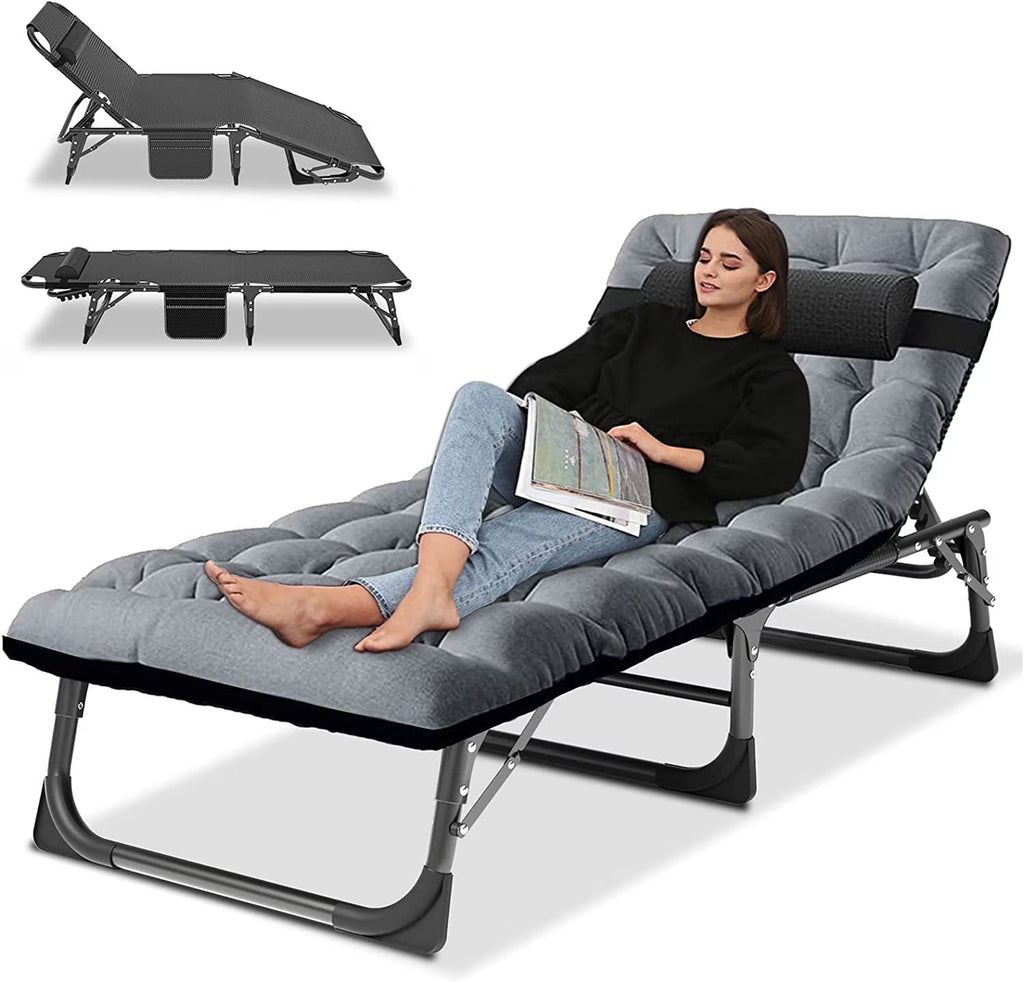 Slsy 5-Position Adjustable Folding Lounge Chair And Cot - 75.2" x 25.6" x 11.8"