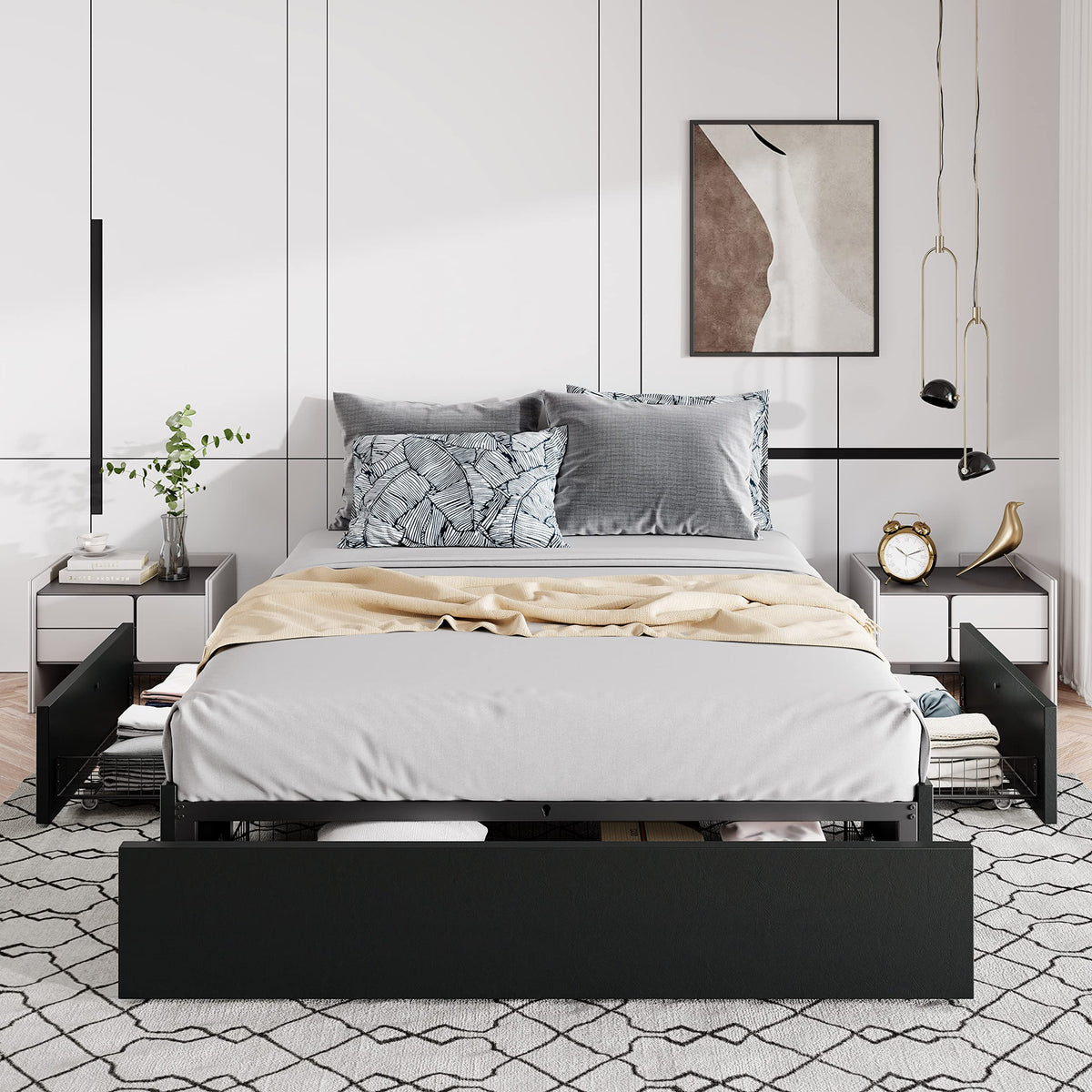 Allewie Queen Platform Bed Frame With 3 Storage Drawers