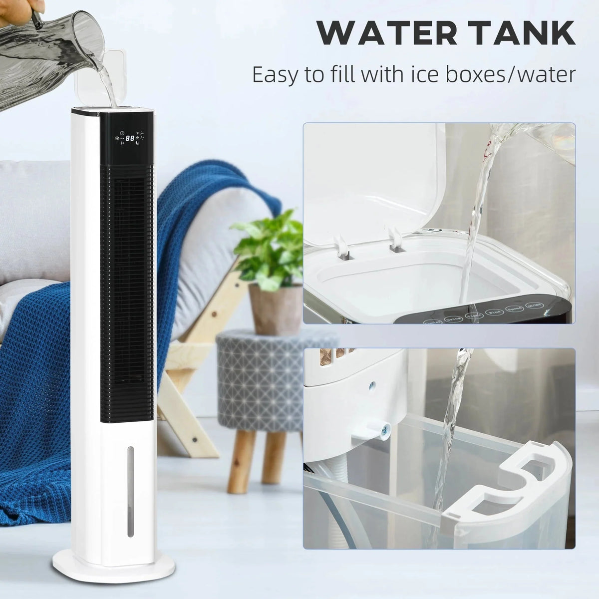 HOMCOM 42 inch Portable Evaporative Air Cooler, 3-In-1 Ice Cooling Fan Humidifier, 1.6 Gal Water Tank - White
