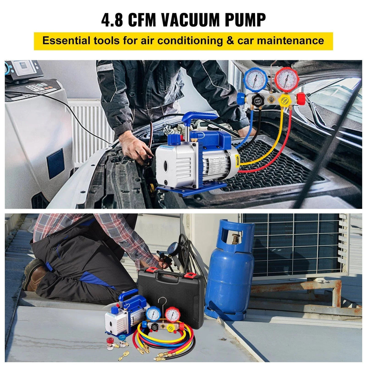 HVAC Vacuum Pump Kit, 4.8 CFM, 1/3 HP, Single Stage, 5 Pa - ZK44.8CFM