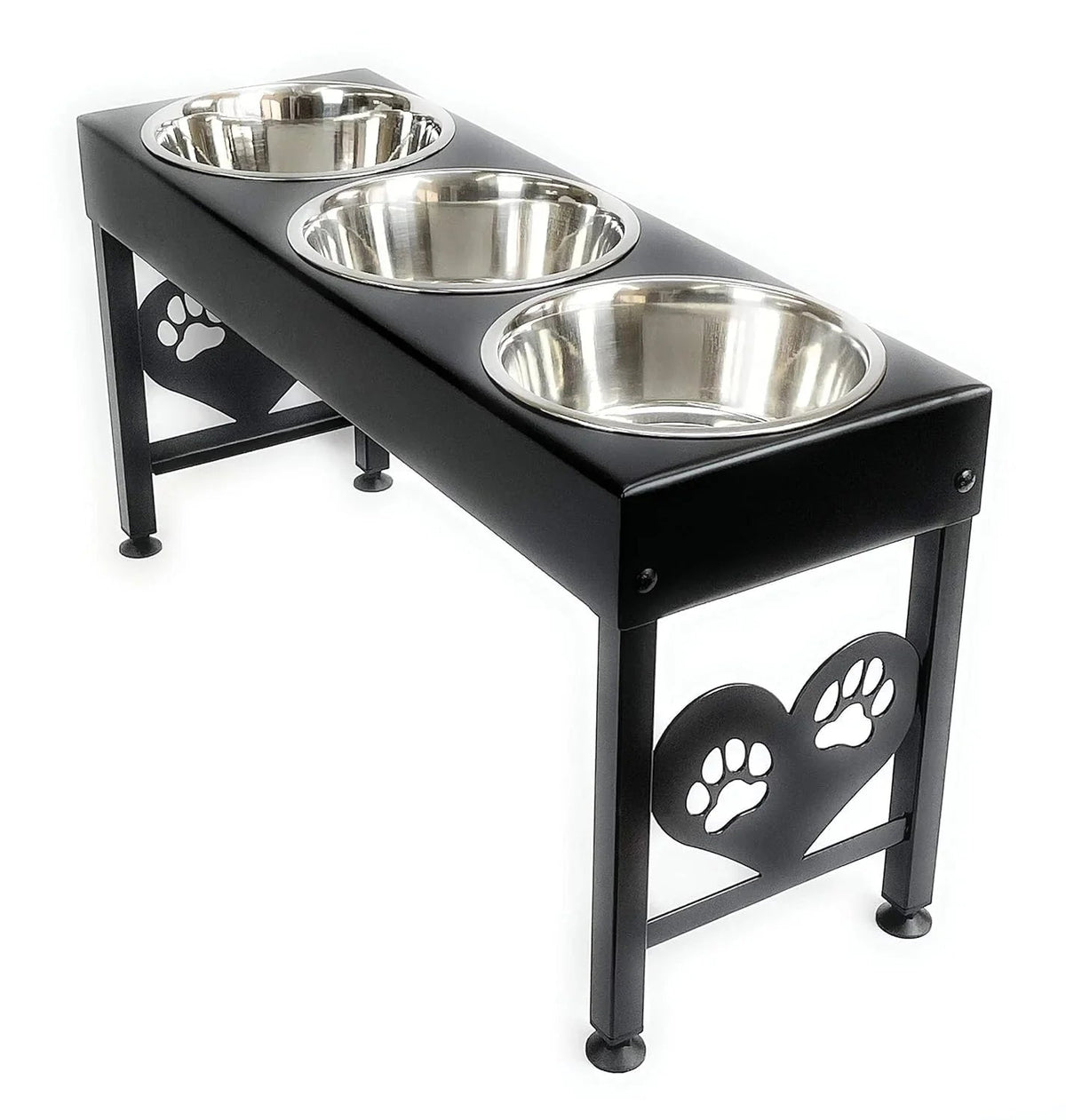Elevated Triple Dog Feeding Station With 3-Quart Stainless Steel Bowls, 16 Inch Tall