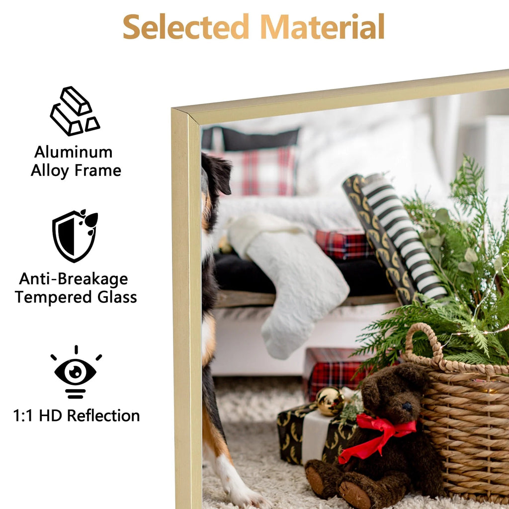 Full-Length Floor Mirror 64x21, Aluminum Alloy Frame With Stand And Wall Mount Option