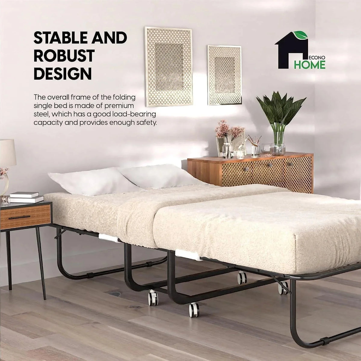 EconoHome Folding Bed With 5-Inch Memory Foam Cot Mattress, 75x31 - Portable Rollaway Bed
