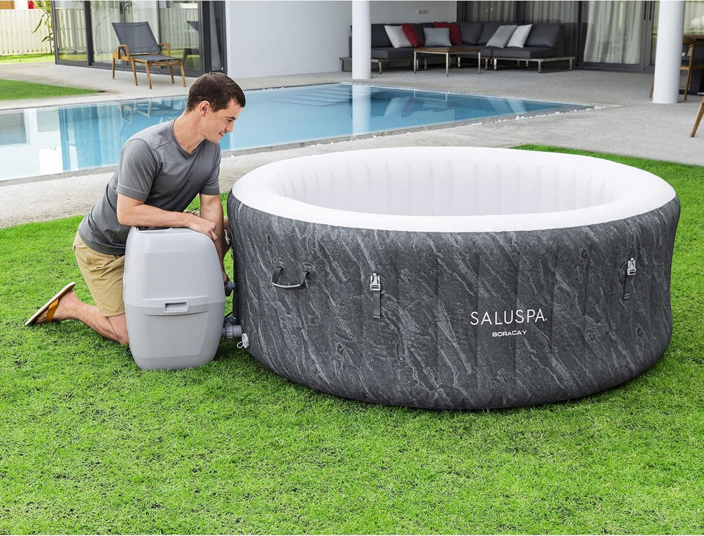 Bestway Inflatable Hot Tub 71in x 71in x 26in, 120 AirJets, Grey - SaluSpa AirJet Hot Tub