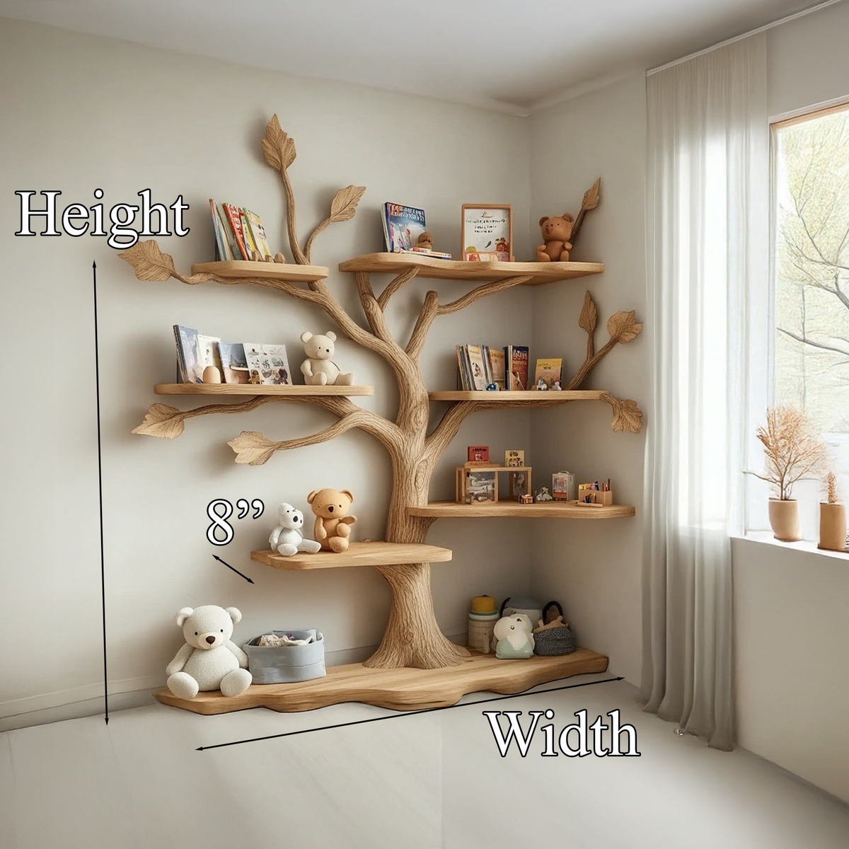 Tree Bookshelf for Kids Room, Handmade Branch Shelf and Clothes Rack