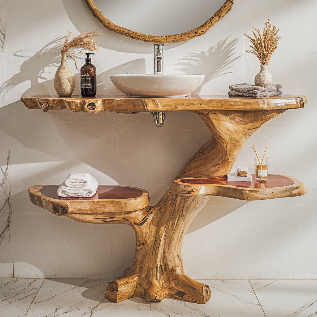 Live Edge Floating Bathroom Vanity, Handcrafted Wood Sink Counter