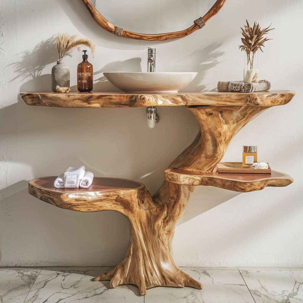 Live Edge Floating Bathroom Vanity, Handcrafted Wood Sink Counter