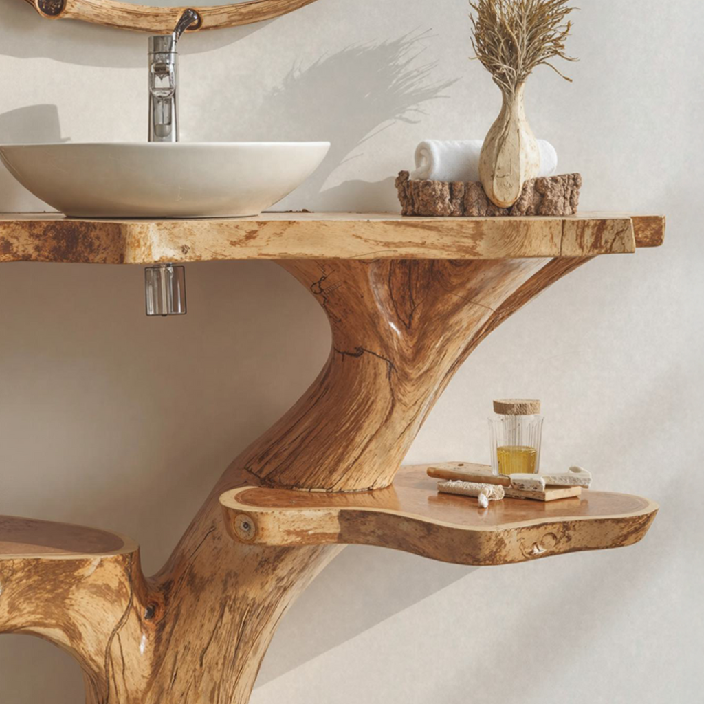 Live Edge Floating Bathroom Vanity, Handcrafted Wood Sink Counter