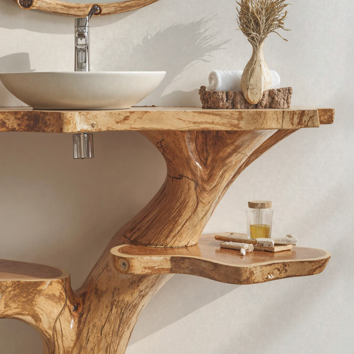 Live Edge Floating Bathroom Vanity, Handcrafted Wood Sink Counter