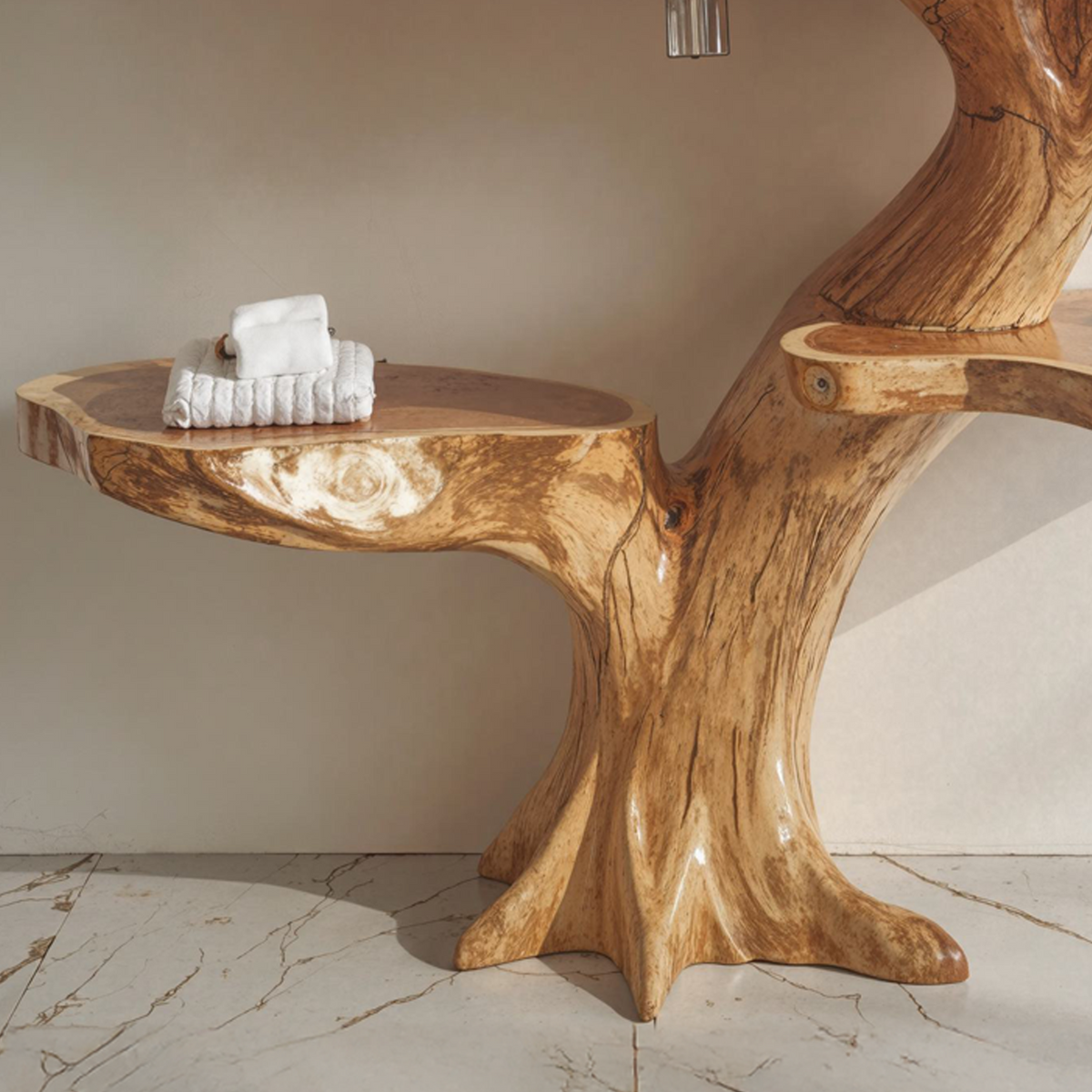 Live Edge Floating Bathroom Vanity, Handcrafted Wood Sink Counter