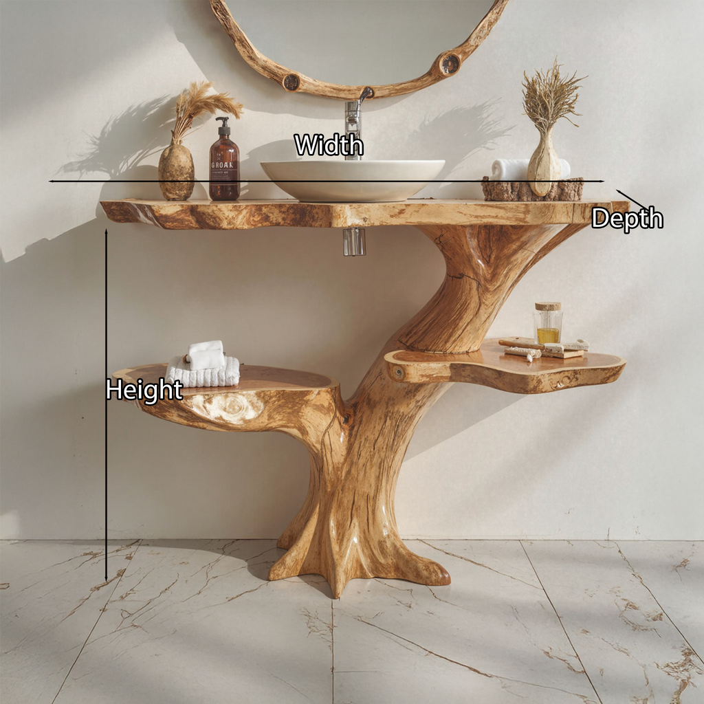 Live Edge Floating Bathroom Vanity, Handcrafted Wood Sink Counter