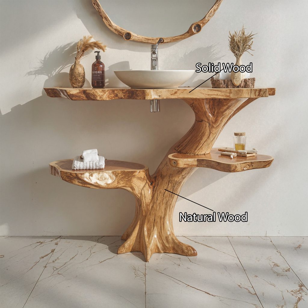 Live Edge Floating Bathroom Vanity, Handcrafted Wood Sink Counter