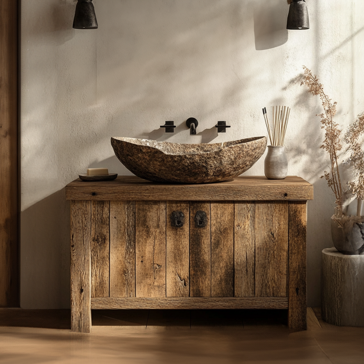 Rustic Bathroom Vanity Cabinet Reclaimed Wood Live Edge Farmhouse