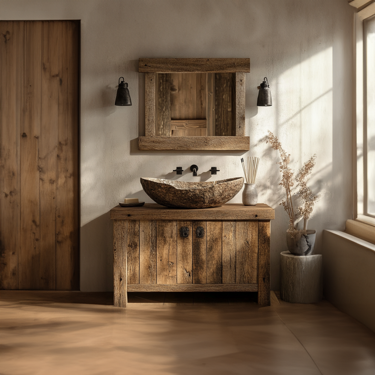 Rustic Bathroom Vanity Cabinet Reclaimed Wood Live Edge Farmhouse