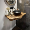 Live Edge Floating Vanity Shelf, Rustic Solid Wood Bathroom Shelf