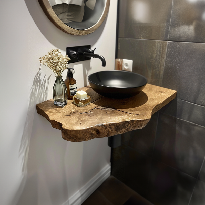 Live Edge Floating Vanity Shelf, Rustic Solid Wood Bathroom Shelf