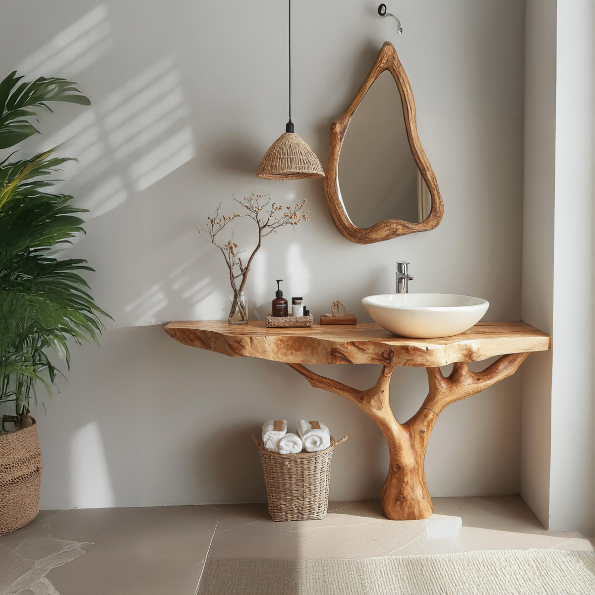 Floating Wood Bathroom Vanity, Live Edge Solid Wood Sink Vanity