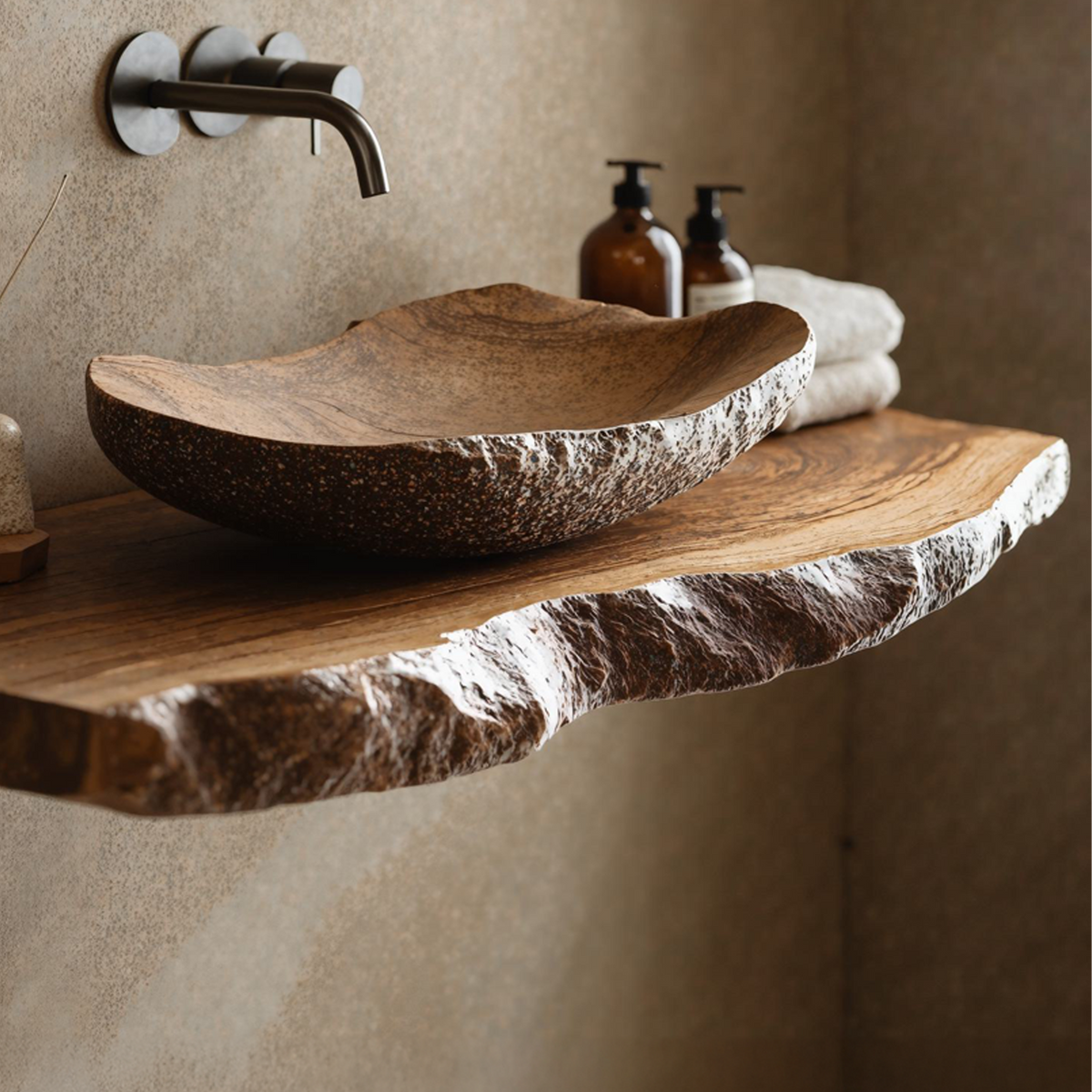 Live Edge Bathroom Vanity Shelf, Solid Wood Vessel Sink Countertop