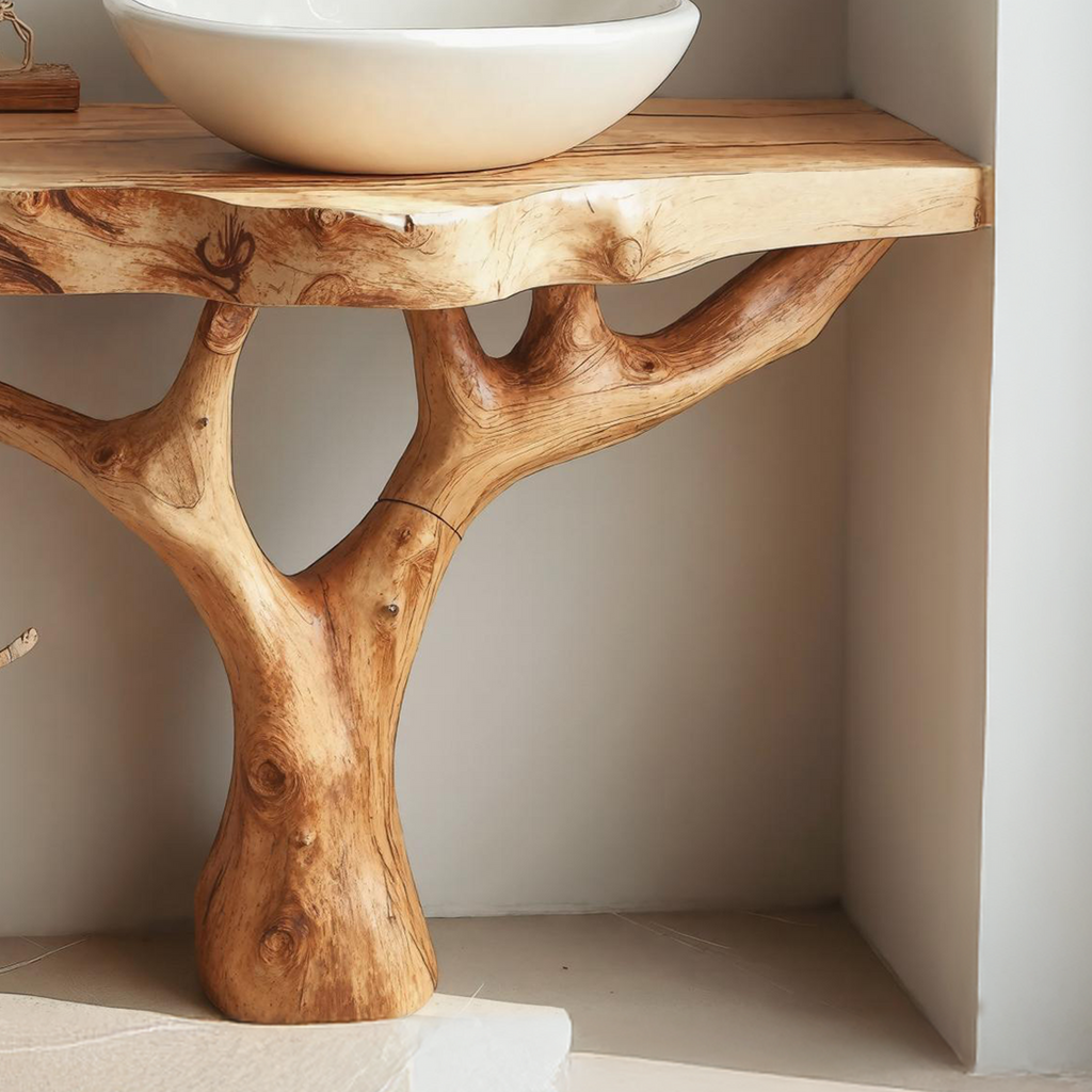 Floating Wood Bathroom Vanity, Live Edge Solid Wood Sink Vanity