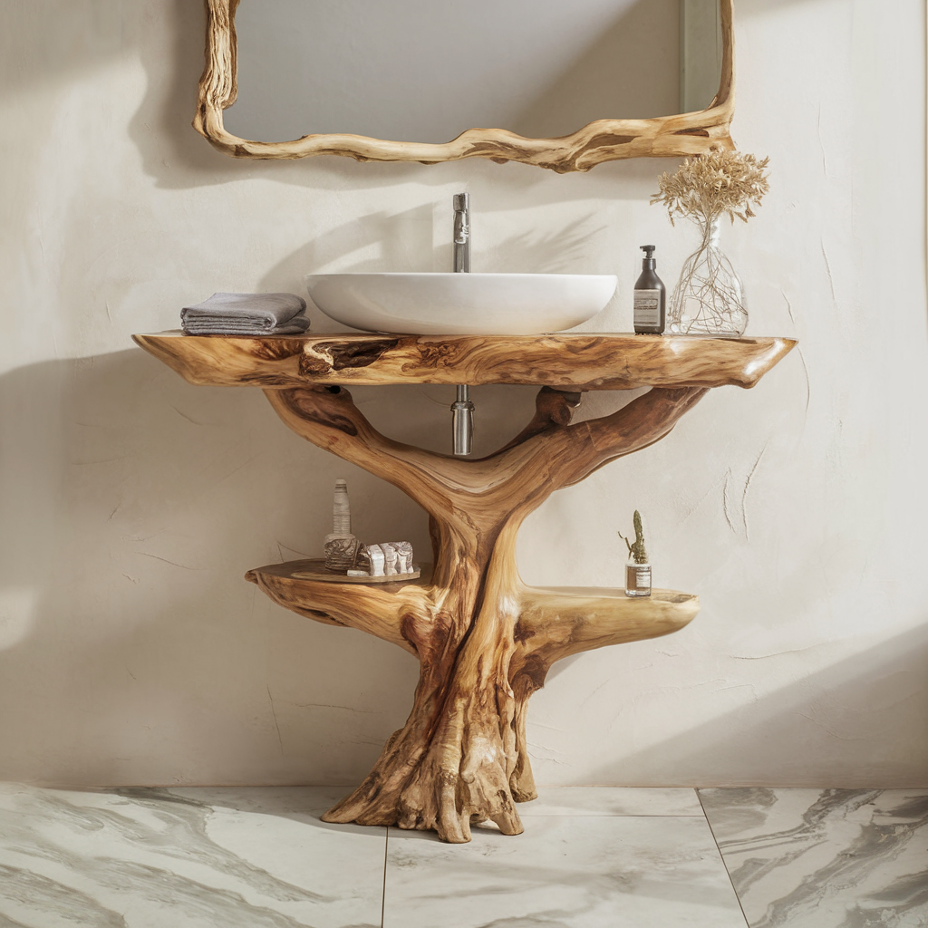Reclaimed Wood Bathroom Vanity, Farmhouse Live Edge Sink Shelf