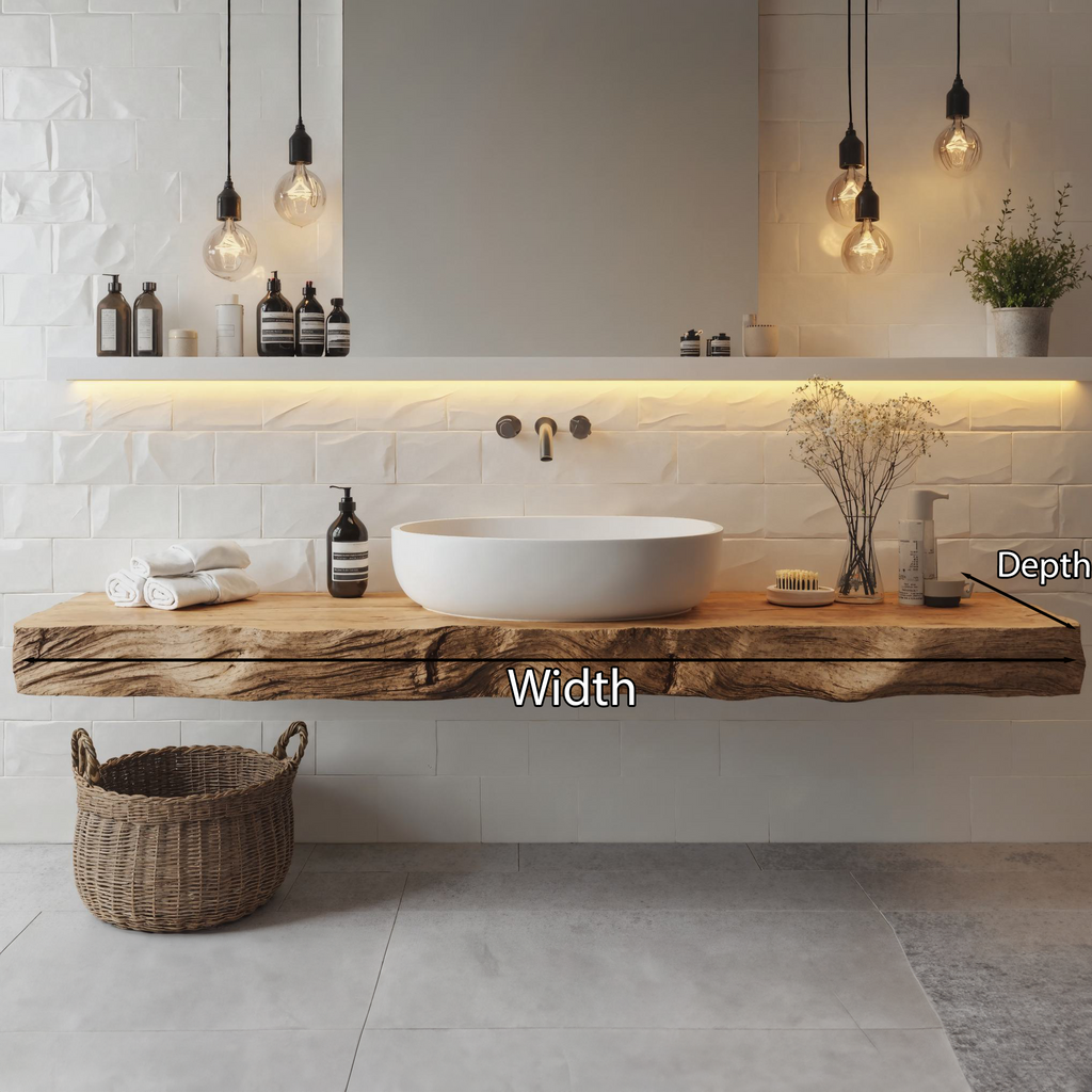 Live Edge Bathroom Vanity Top, Modern Solid Wood Floating Sink Shelf