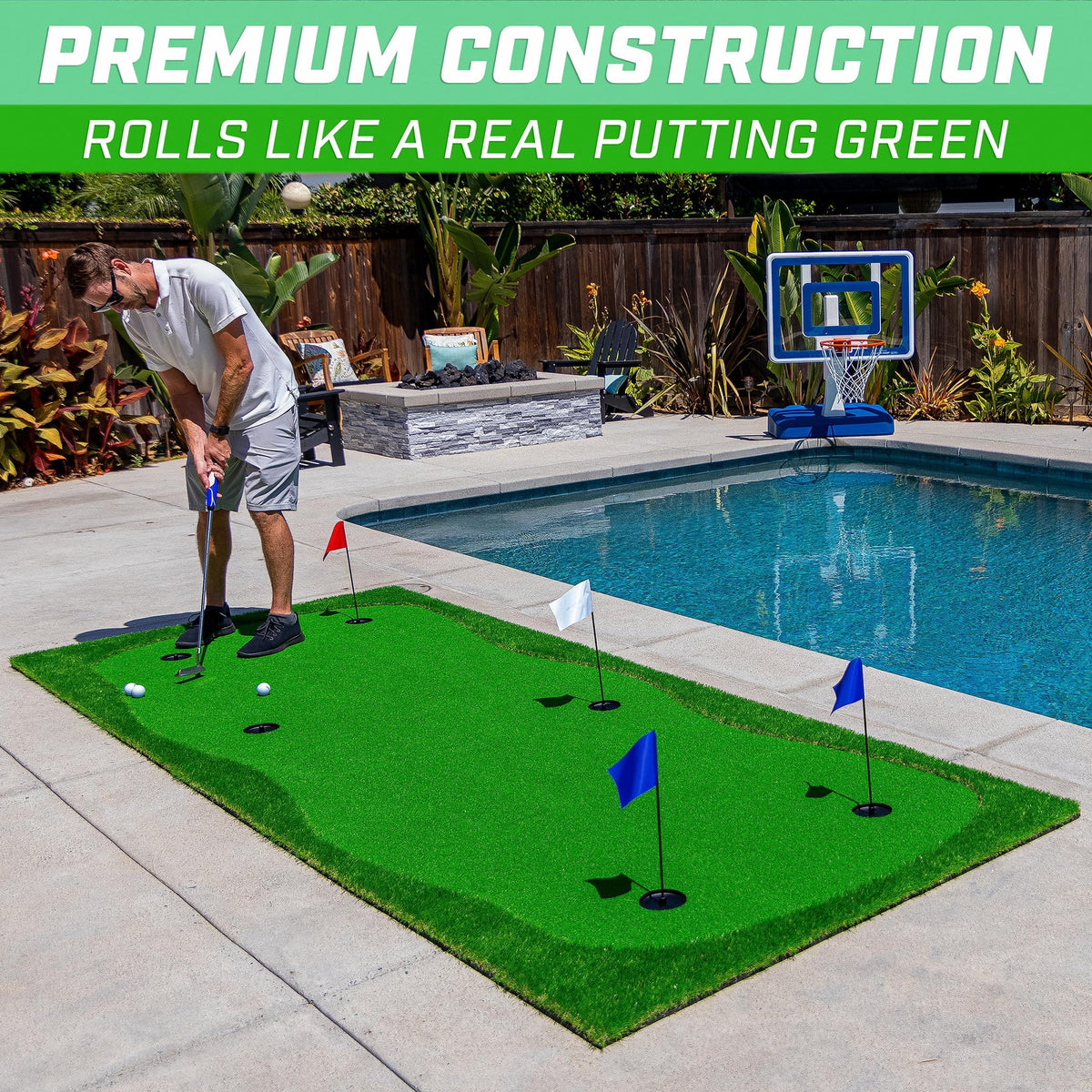 GoSports Golf Putting Green 12 ft x 5 ft, Green - GOLF-PUTTGREEN-12x5