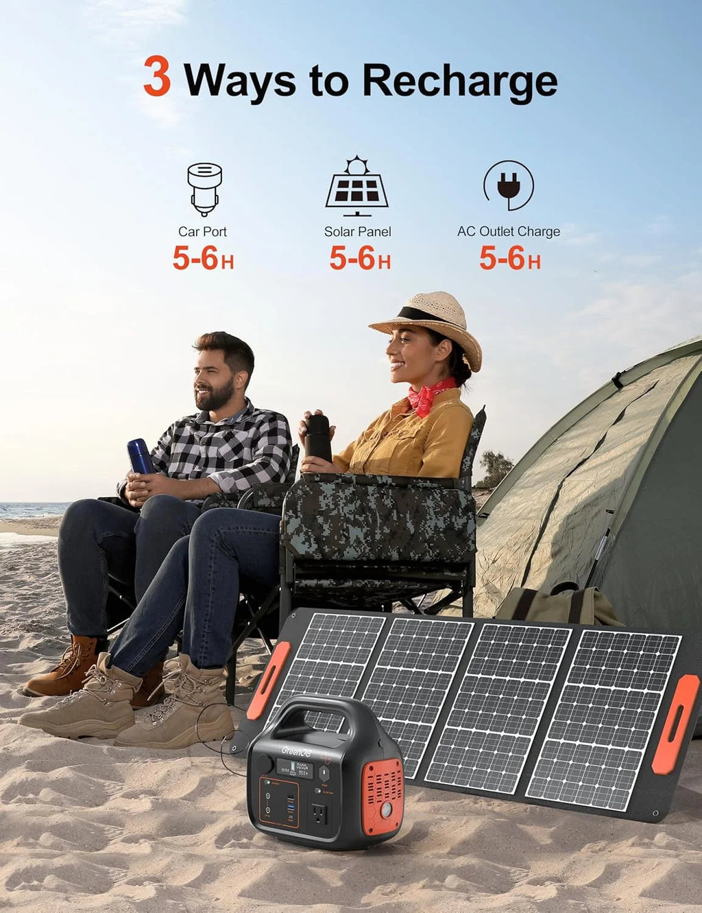 GreenOE Portable Power Station 1000W 1024Wh With 100W Solar Panel