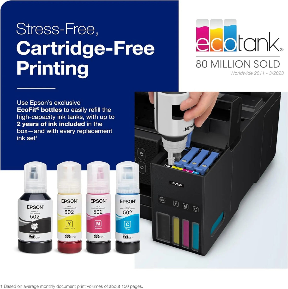Epson EcoTank ET-4800 Wireless All-in-One Inkjet Printer, Scanner, Copier, Fax, ADF, Ethernet, White - C11CJ65201