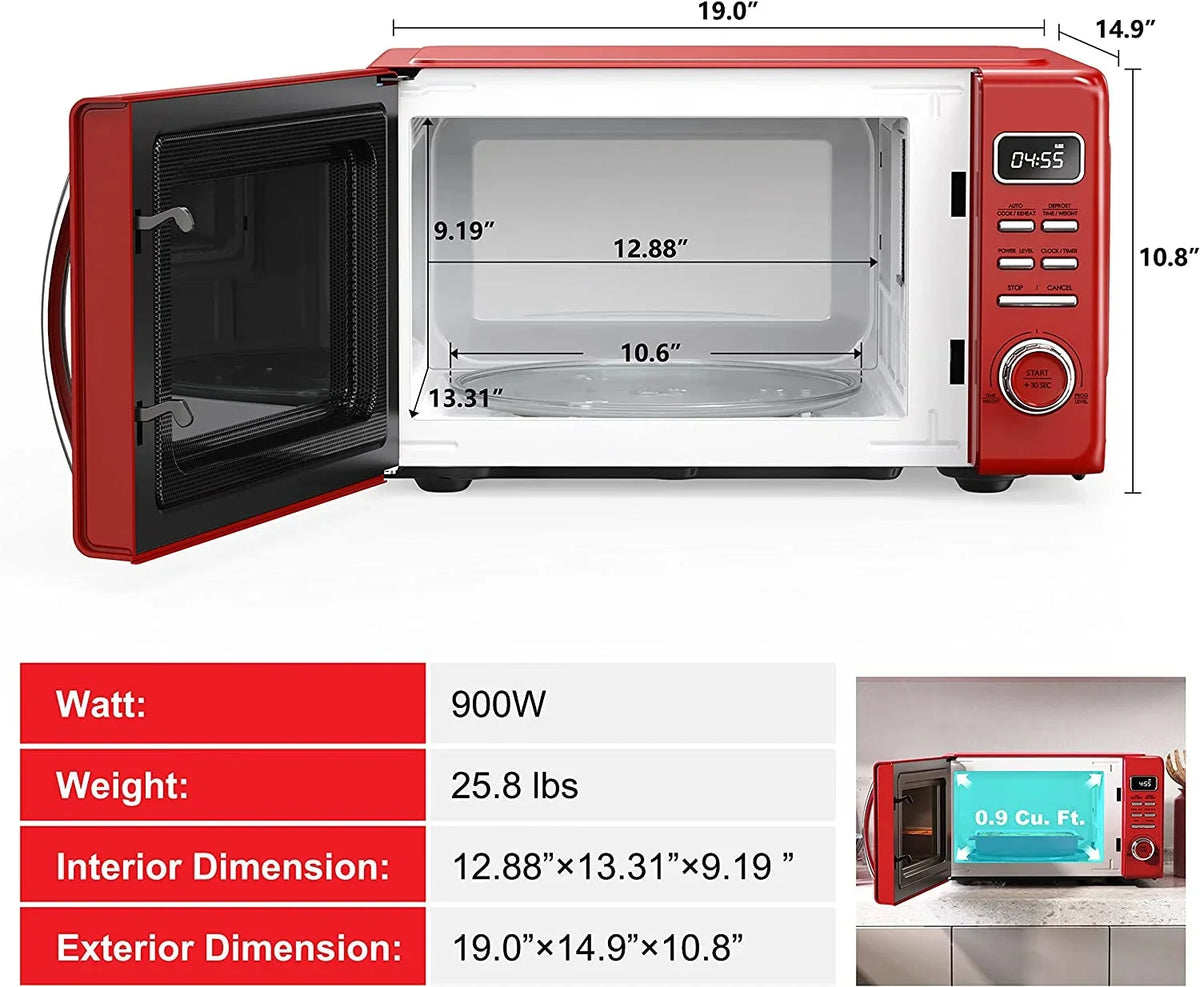 Galanz Retro Countertop Microwave Oven, 0.9 cu ft, Red - GLCMKZ09RDR09