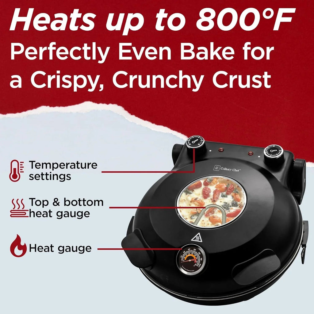 Electric Pizza Oven With Ceramic Stone, 1200W, 12 in Capacity - CCPP1200