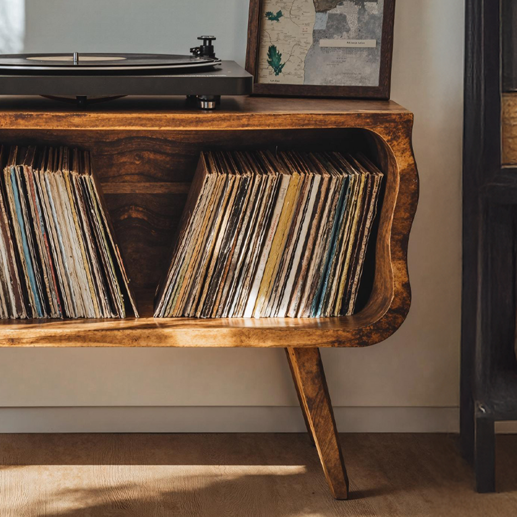 Record Player Stand, Rustic Wood Turntable Table for Vinyl Lovers