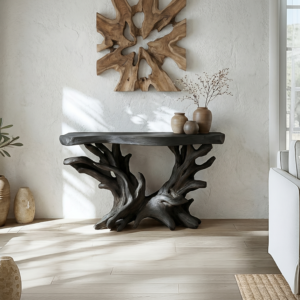 Coastal Console Table with Open Shelf, Rustic Solid Wood Sofa Table