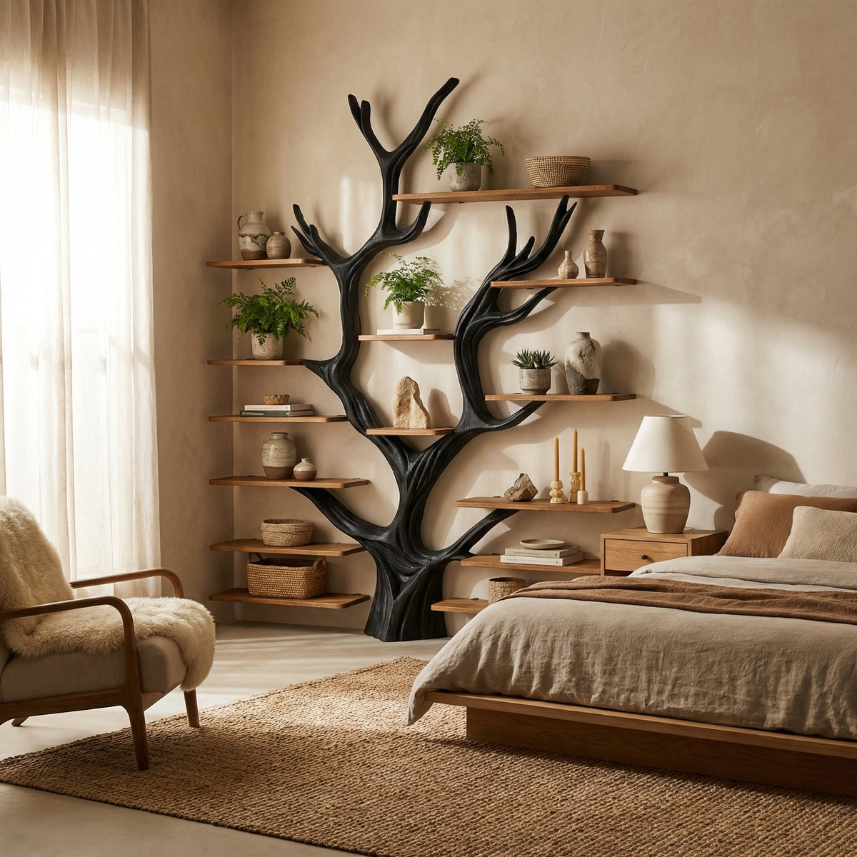 Sculptural Tree Wall Unit, Branch Clothes Rack and Shoe Shelf