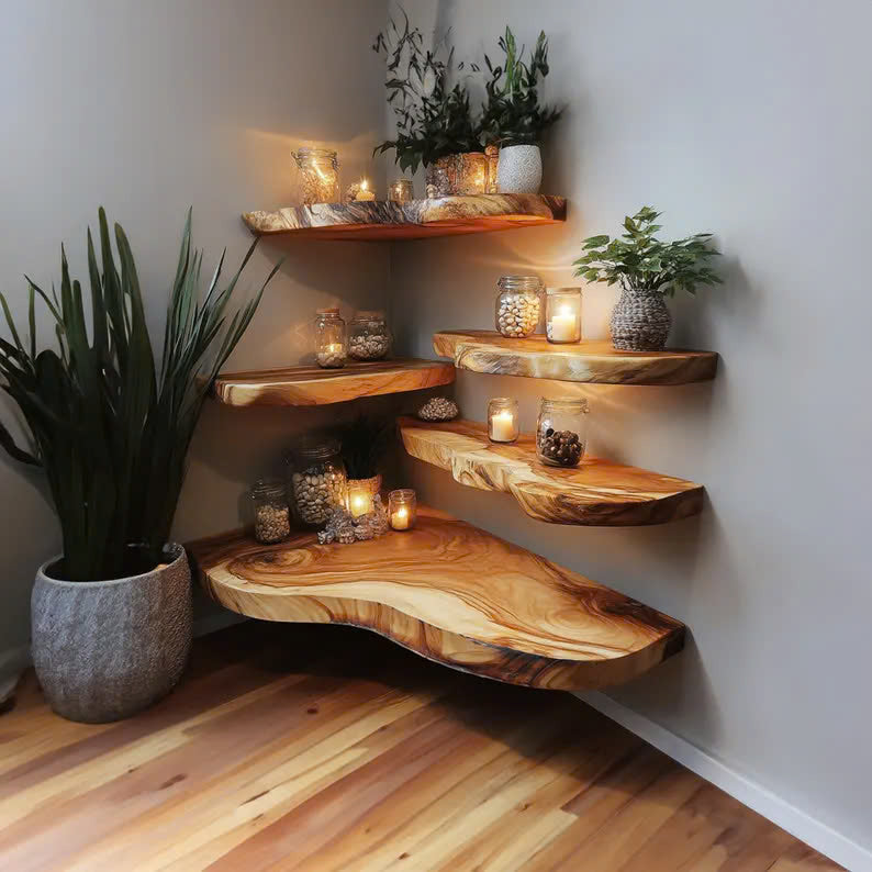 Live Edge Floating Shelf, Rustic Solid Wood Wall Shelf for Books